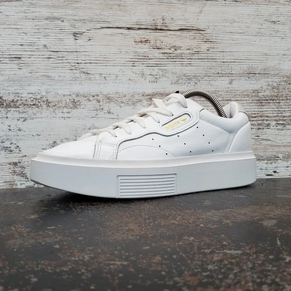 Adidas Sleek Super Athletic Shoes Sz 8 Used White Leather EF8858 Platform